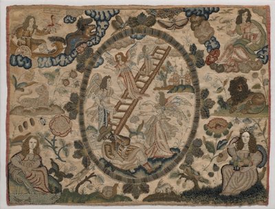 La escalera de Jacob, bordado de seda en relieve, c.1660 de English School